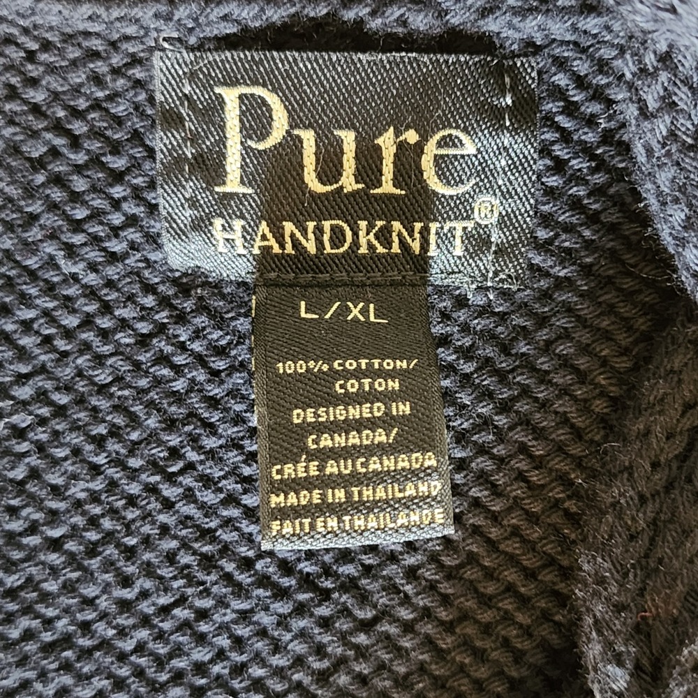 Pure Handknit Long Cardigan Sweater Womens L XL Navy Braided Trim Office Casual - Picture 9 of 10